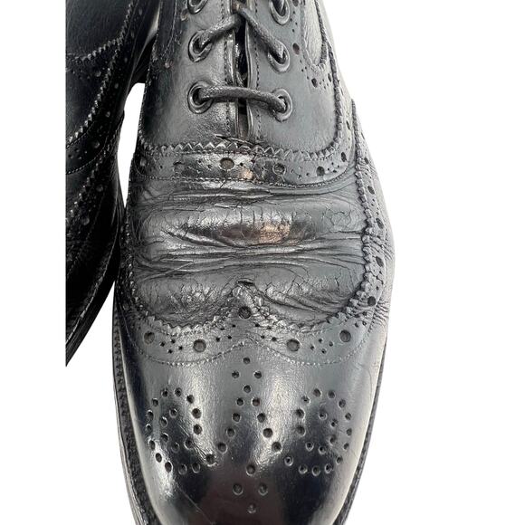 Vintage Brooks Brothers Wingtip Brogues Black Leather Dress Shoes England 7-7.5